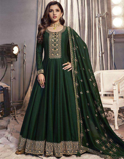 Lunar Green Pant style Anarkali Semi-Stitched Salwar Kameez Salwar Kameez in Embroidery, Sequins & Lace Work