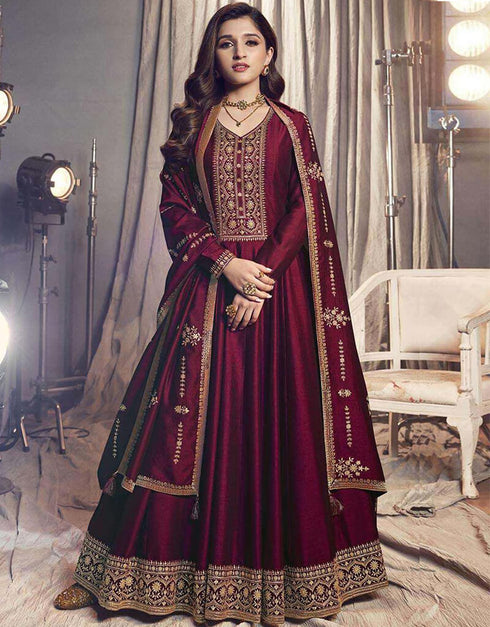 Pansy Purple Pant style Anarkali Semi-Stitched Salwar Kameez Salwar Kameez in Embroidery, Sequins & Lace Work