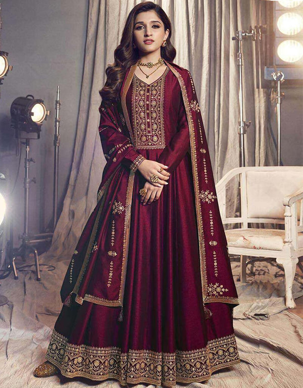 Pansy Purple Pant style Anarkali Semi-Stitched Salwar Kameez Salwar Kameez in Embroidery, Sequins & Lace Work