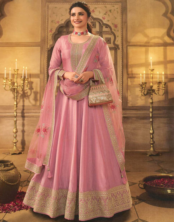 Turkish Rose Pant style Anarkali Semi-Stitched Salwar Kameez Salwar Kameez in Embroidery, Sequins & Lace Work