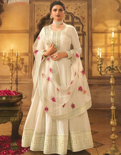 Brandy Pant style Anarkali Semi-Stitched Salwar Kameez Salwar Kameez in Embroidery, Sequins & Lace Work