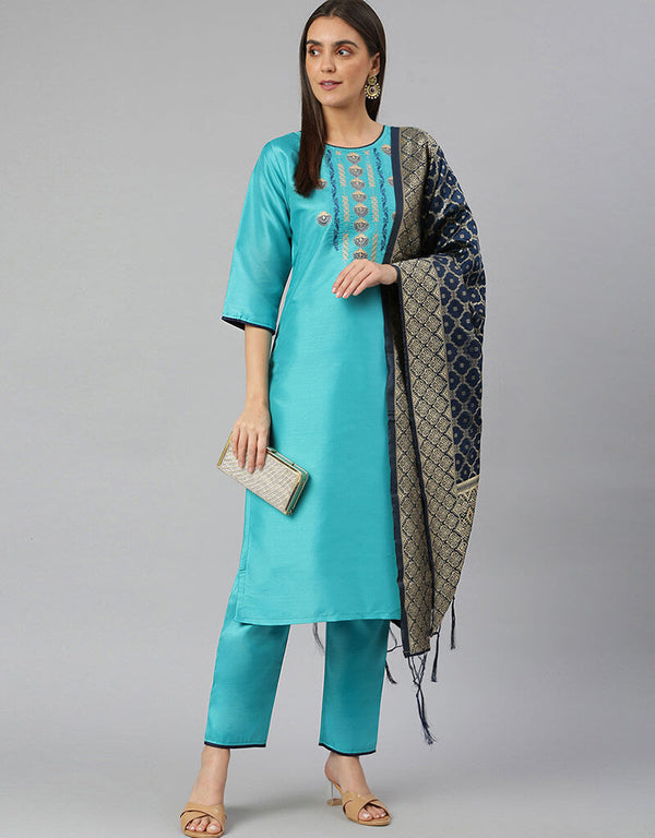 Slub Silk Blend Sky Blue Suit Suit Pant Bottom