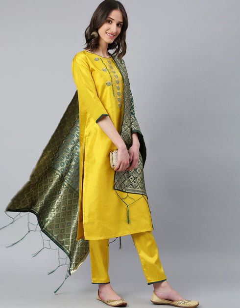 Slub Silk Blend Yellow Suit Suit Pant Bottom