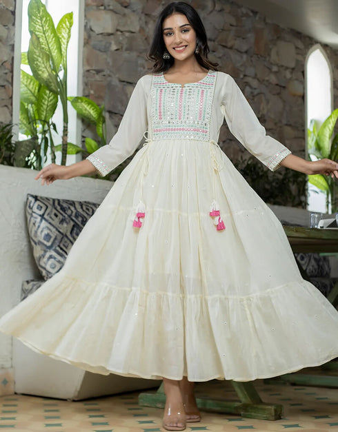 White Latest Designer Party Wear Readymade Gown