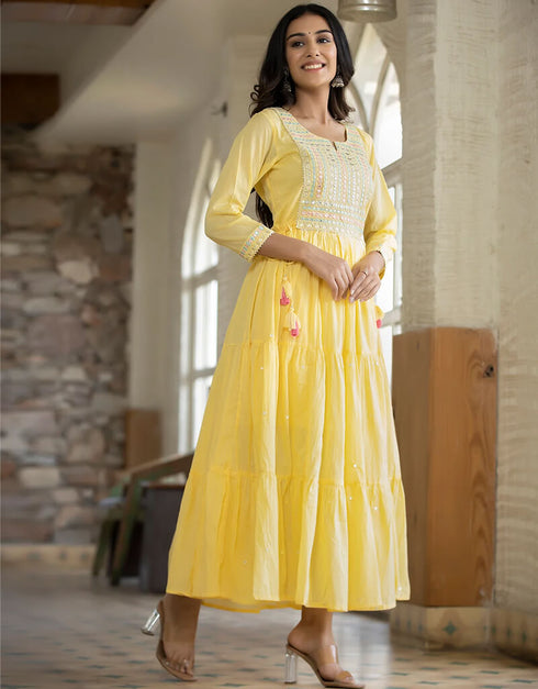 Yellow Latest Designer Party Wear Readymade Gown Closure View
