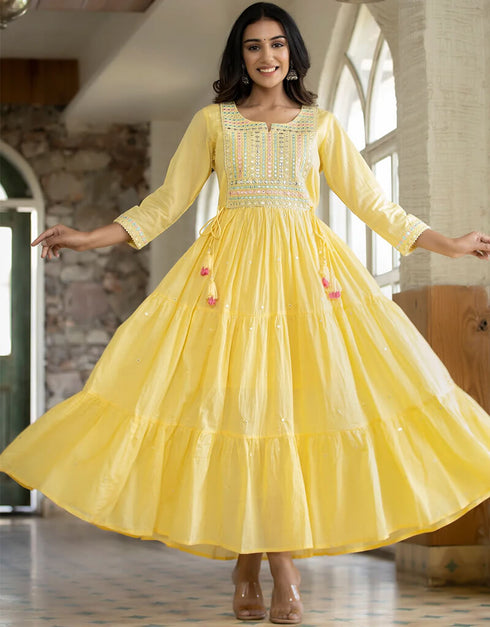 Yellow Latest Designer Party Wear Readymade Gown