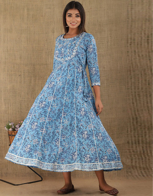 Blue Latest Designer Party Wear Readymade Gown Closure View