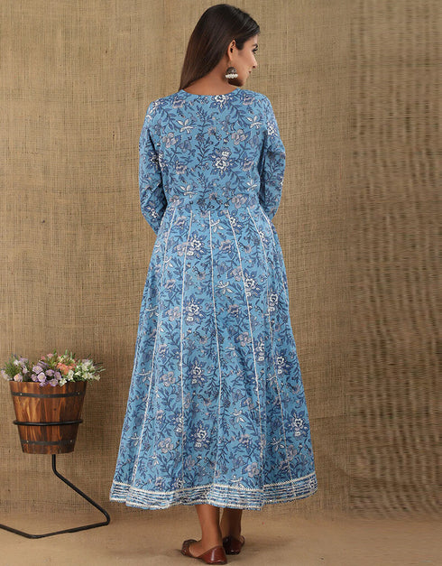 Blue Latest Designer Party Wear Readymade Gown Back View