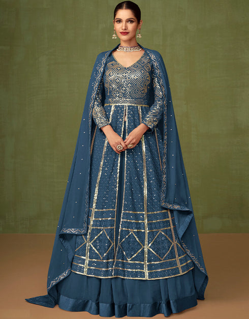 Blue Faux Georgette Anarkali Salwar Suit