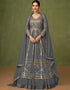 Grey Faux Georgette Anarkali Salwar Suit