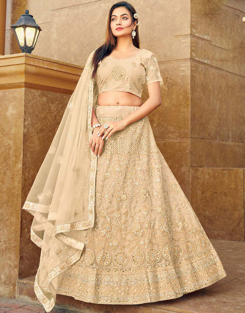 Sorrell Brown Lehenga style Blouse Semi-Stitched Heavy Designer Lehenga Choli Salwar Kameez in Embroidery, Daimonds, Real Mirror & Lace Work