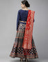 Navy Blue Banarasi Silk Jacquard Lehenga Choli Closure View