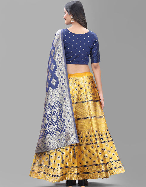 Navy Blue Banarasi Silk Jacquard Lehenga Choli Closure View