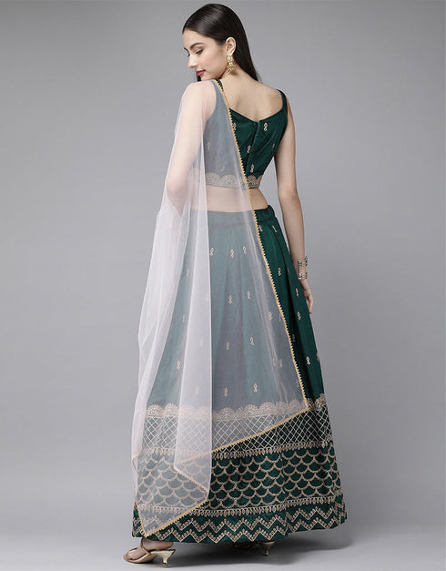 Gable Green Taffeta Satin Lehenga Choli Closure View