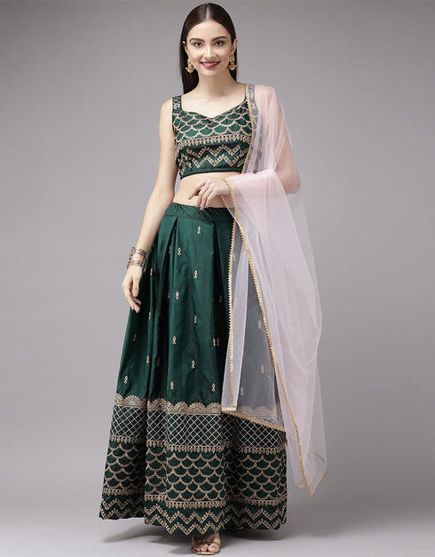 Gable Green Taffeta Satin Lehenga Choli