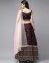 Dark Maroon Taffeta Satin Lehenga Choli Closure View