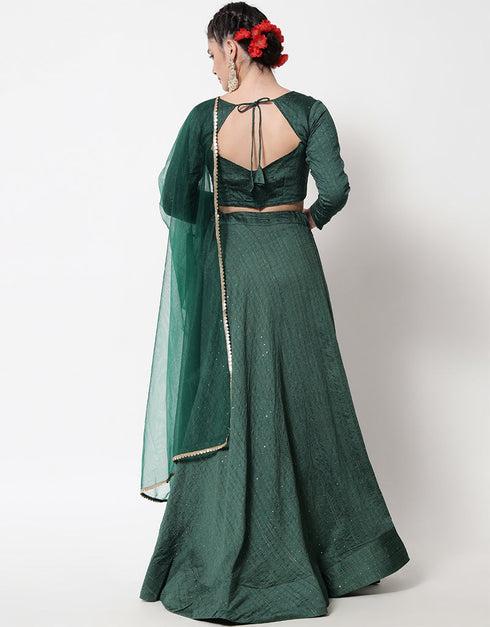 Green Cotton Lehenga Choli Closure View
