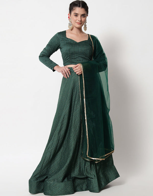 Green Cotton Lehenga Choli