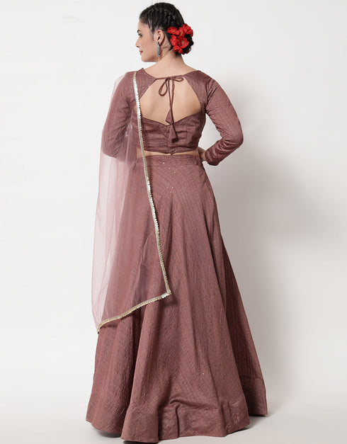 Brown Cotton Lehenga Choli Closure View