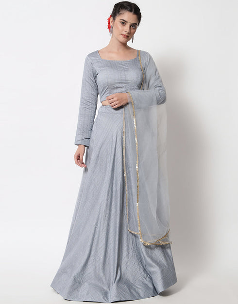 Grey Cotton Lehenga Choli