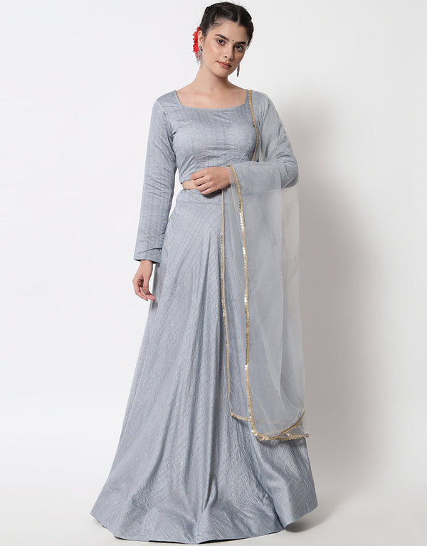 Grey Cotton Lehenga Choli