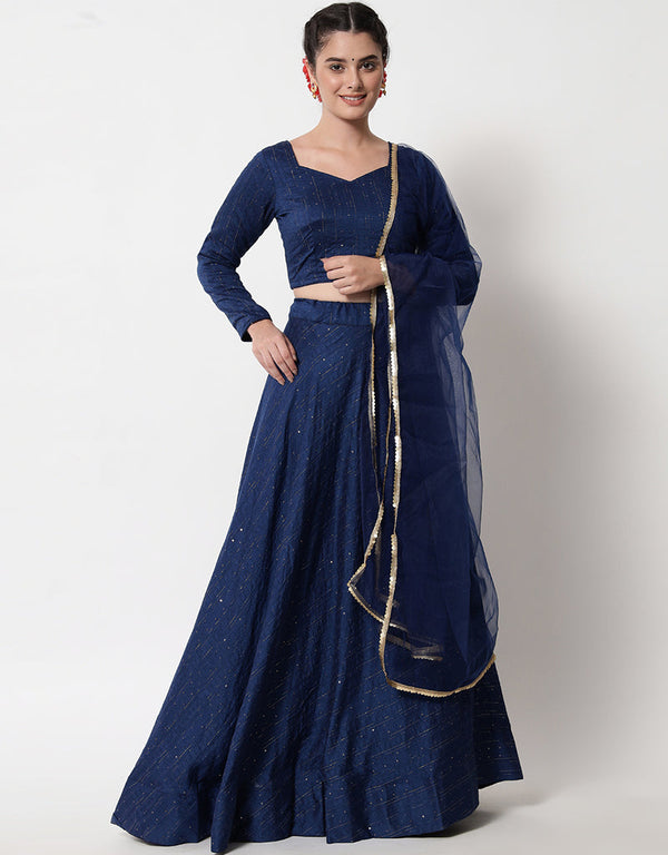 Navy Blue Cotton Lehenga Choli