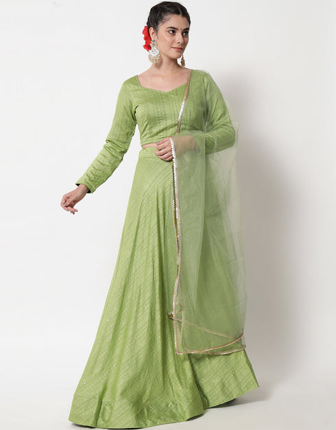 Pista Green Cotton Lehenga Choli