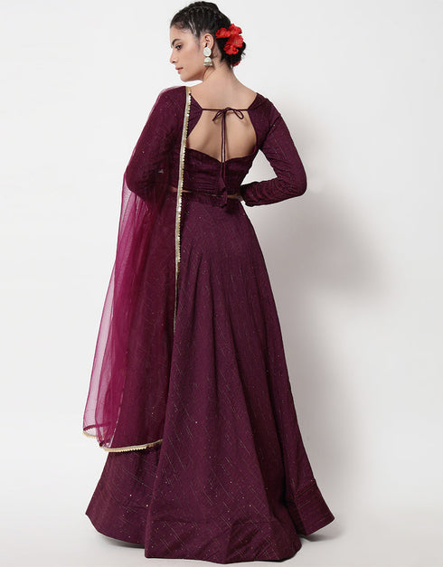 Wine Cotton Lehenga Choli Closure View