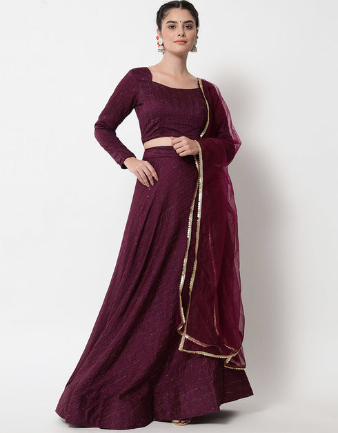 Wine Cotton Lehenga Choli