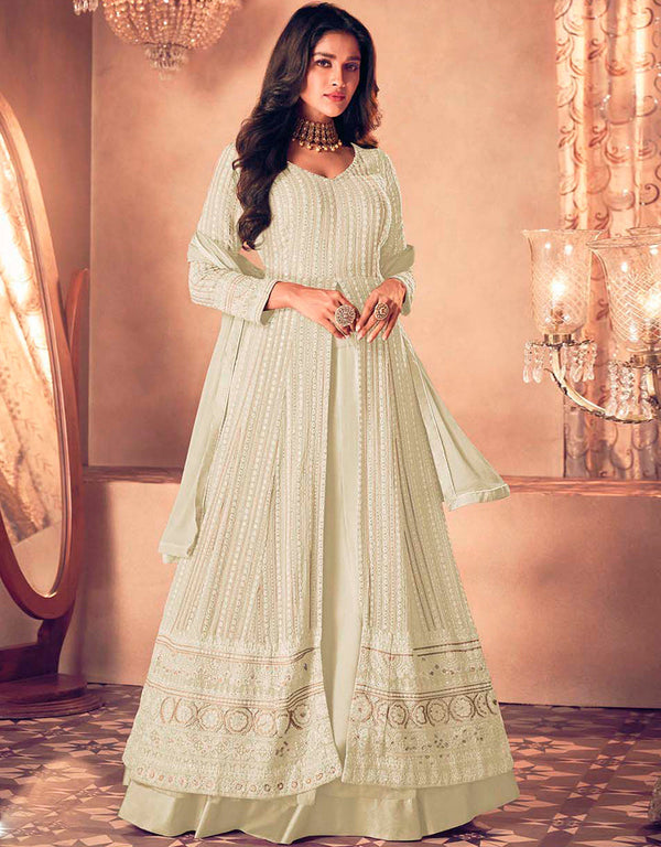 Mushroom Pant style Anarkali Semi-Stitched Heavy Designer Salwar Kameez Salwar Kameez in Embroidery, Sequins & Lace Work