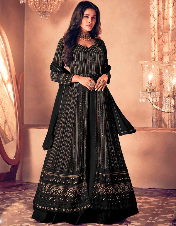 Onyx Pant style Anarkali Semi-Stitched Heavy Designer Salwar Kameez Salwar Kameez in Embroidery, Sequins & Lace Work