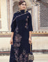 Designer Heavy Designer Embroidery Salwar Suit Dark Blue Velvet Pant Straight Close-up View