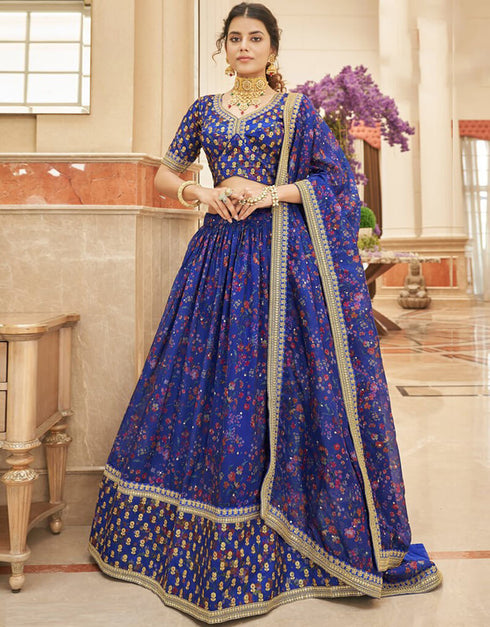 Blueberry Lehenga style Choli Semi-Stitched Lehenga Choli Salwar Kameez in Embroidery, Sequins, Dori & Lace Work