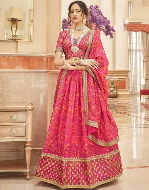 Warm Pink Lehenga style Choli Semi-Stitched Lehenga Choli Salwar Kameez in Embroidery, Sequins, Dori & Lace Work