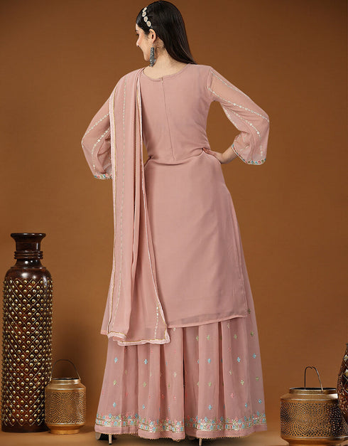 Light Pink Heavy Georgette Lehenga Straight Back View