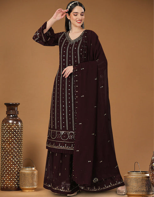 Brown Heavy Georgette Lehenga Straight Closure View