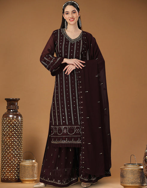 Brown Heavy Georgette Lehenga Straight