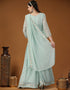 Sky Blue Heavy Georgette Lehenga Straight Back View