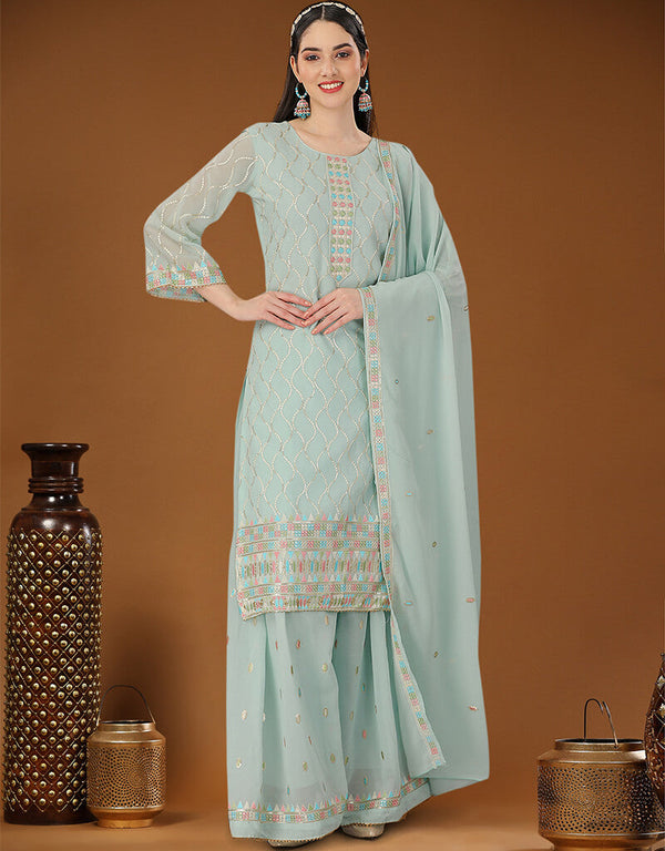 Sky Blue Heavy Georgette Lehenga Straight