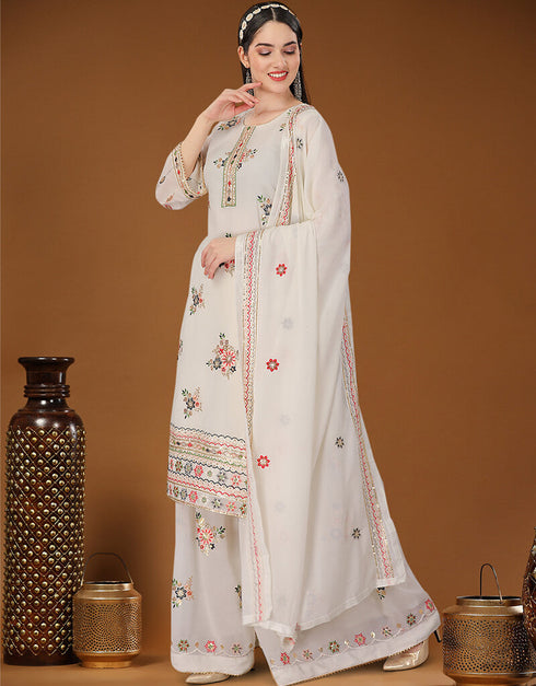 Off White Heavy Georgette Lehenga Straight Closure View