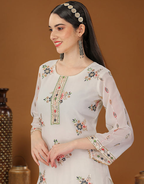 Off White Heavy Georgette Lehenga Straight Salwar Kameez