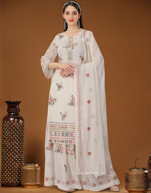 Off White Heavy Georgette Lehenga Straight
