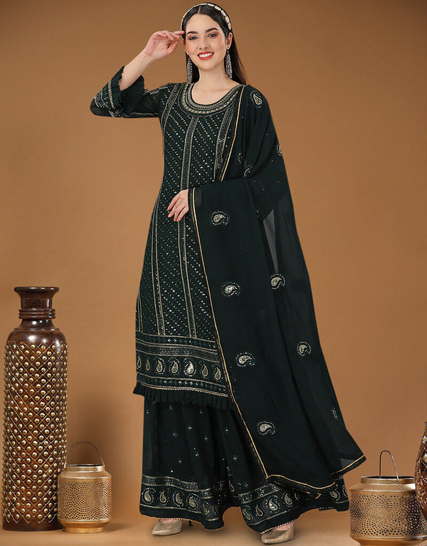 Dark Green Heavy Georgette Lehenga Straight
