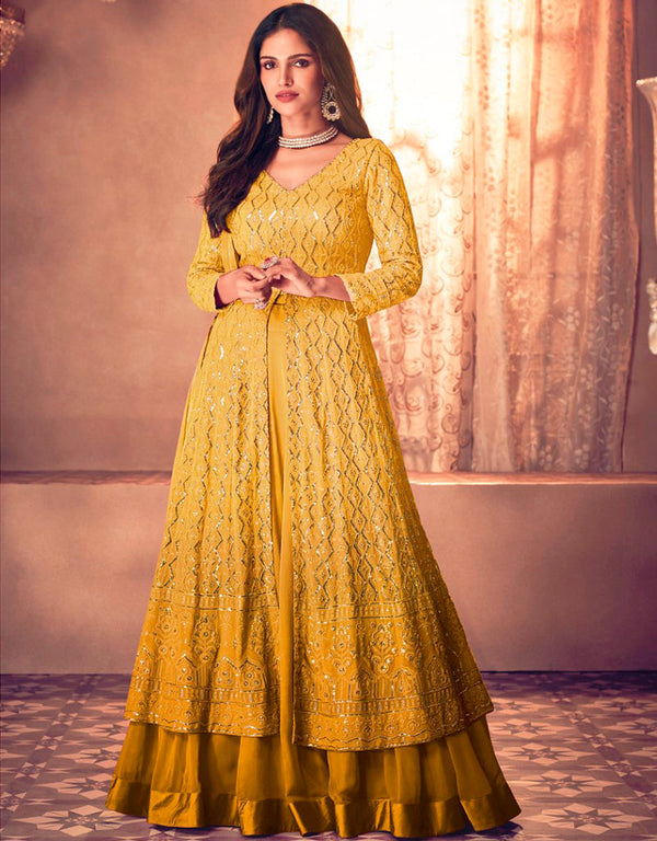 Pale Orange Palazzo style Suit Semi-Stitched Salwar Kameez Salwar Kameez in Embroidery, Sequins & Lace Work