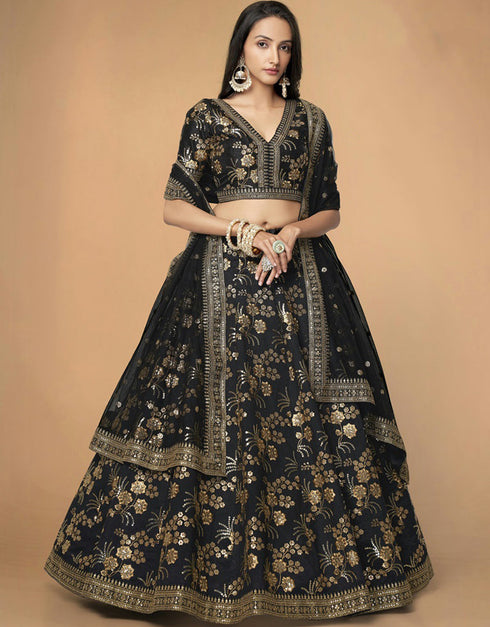 Mirage Lehenga style Choli Semi-Stitched Lehenga Choli Salwar Kameez in Zari Embroidery, Sequins, Dori & Lace Work