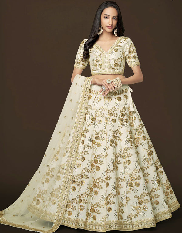 Moon Mist Lehenga style Choli Semi-Stitched Lehenga Choli Salwar Kameez in Zari Embroidery, Sequins, Dori & Lace Work