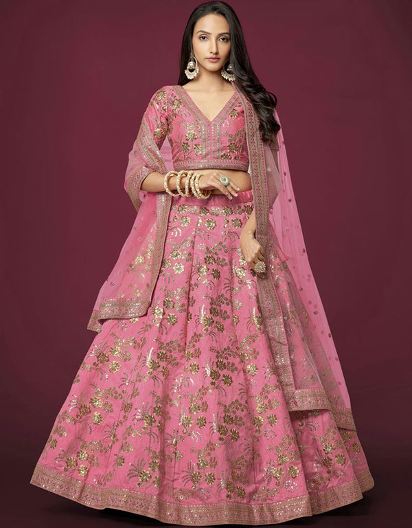 Indian Red Lehenga style Choli Semi-Stitched Lehenga Choli Salwar Kameez in Zari Embroidery, Sequins, Dori & Lace Work