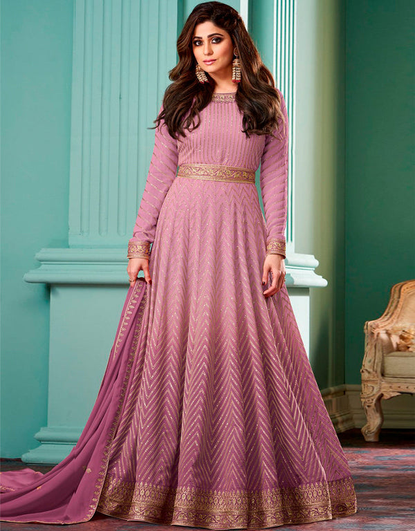Ruddy Pink Pant style Anarkali Semi-Stitched Salwar Kameez Salwar Kameez in Embroidery, Sequins & Lace Work