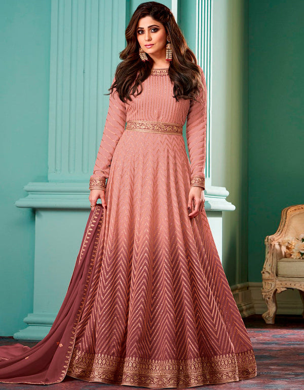 Sea Pink Pant style Anarkali Semi-Stitched Salwar Kameez Salwar Kameez in Embroidery, Sequins & Lace Work