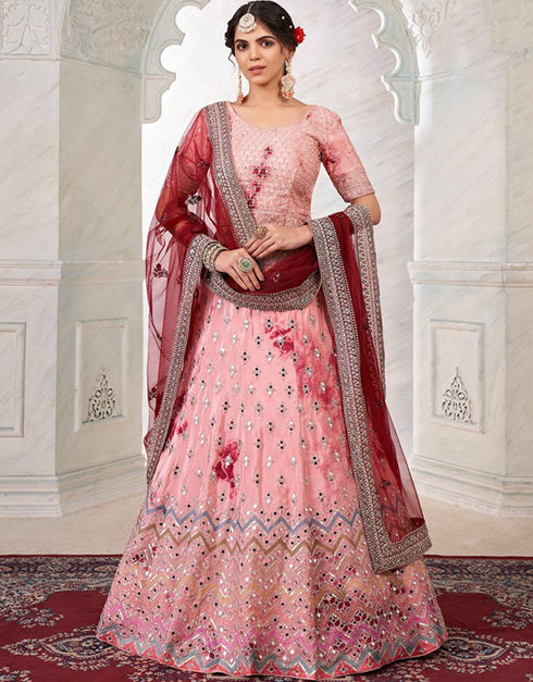 Rose Lehenga style Choli Semi-Stitched Lehenga Choli Salwar Kameez in Embroidery, Sequins, Dori & Lace Work